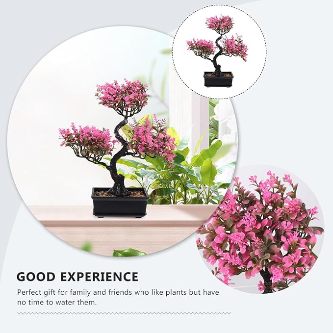 Cabilock Artificial Bonsai Tree, Fake Potted Bonsai Plants Decoration, Simulation Faux Plants Decor, Desktop Realistic Welcoming Pine Ornament for Home Office Entryway Chests Decor, Pink