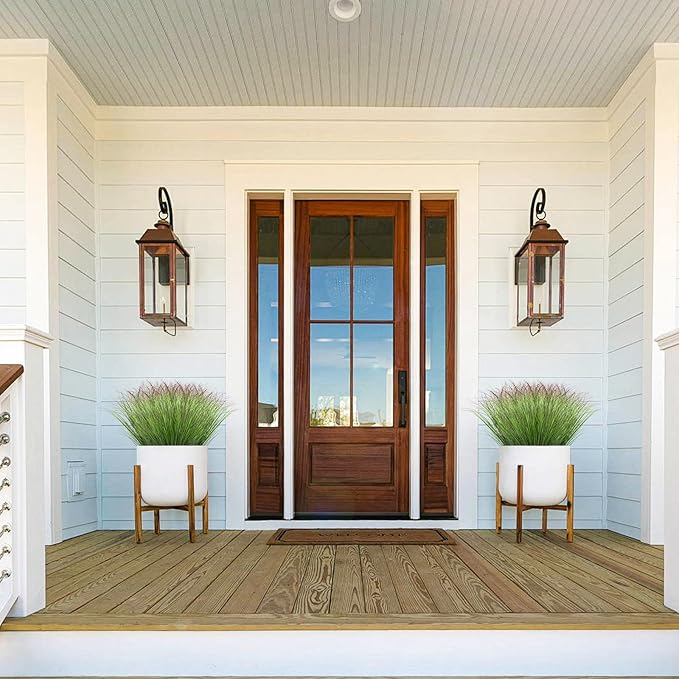 20 Bundles Fake Grass Plants Artificial Plants Outdoor Faux Plants Tall Shrubs Wheat Grass Greenery Stems UV Resistant Onion Grss for Outside Planters Indoor Room Vase Home Decor（Green Red Tail）