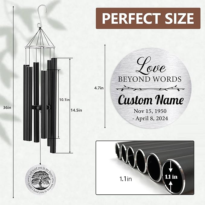 Personalized 36" Bereavement Wind Chimes for Outside, Memorial Gift in Remembrance of a Loved One, Sympathy Gift for Loss of Mother Father Husband, Garden Patio Decor