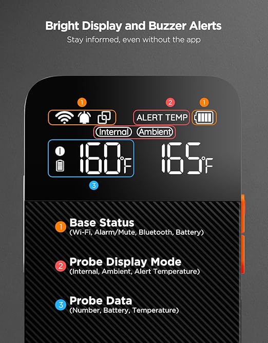 GoveeLife Bluetooth Wireless Meat Thermometer with Digital Standalone LCD Base | WiFi Unlimited Range | ±1.8℉ Accuracy | Food Grade Internal Ambient Sensor Probes for Kitchen, BBQ, Grill, Oven, Smoker