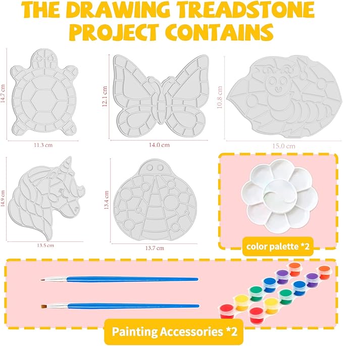 Stepping Stones Painting Kit for Kids Ages 4-12 - 5 Pack Paint Your Own Garden Stones with Butterfly, Unicorn & Ladybug Designs, Outdoor Art & Craft Activity Set, Creative Summer Gift for Boys & Girls