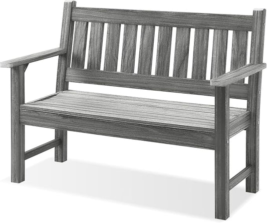 Outdoor Bench, 2-Person Garden Bench, Poly Lumber Patio Bench for Outdoors, Porch, and Park (Light Grey)