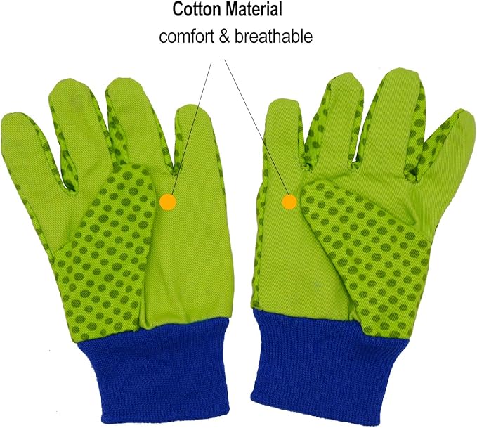 HANDLANDY 2 Pairs Kids Gardening Gloves, Girls Boys Children Garden Work Play Gloves (Green Ladybug & Dot, Medium)