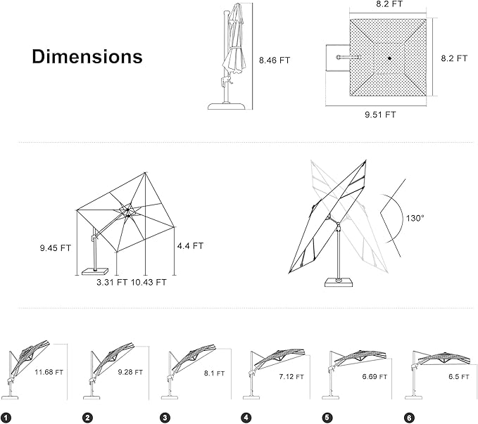 PURPLE LEAF 8' X 8' Swivel Outdoor Patio Aluminum Umbrella with Base Left-right Tilting Cantilever Offset Umbrella with UV Resistant Heavy Duty Fabric for Deck Pool Patio Backyard, Pebble Grey