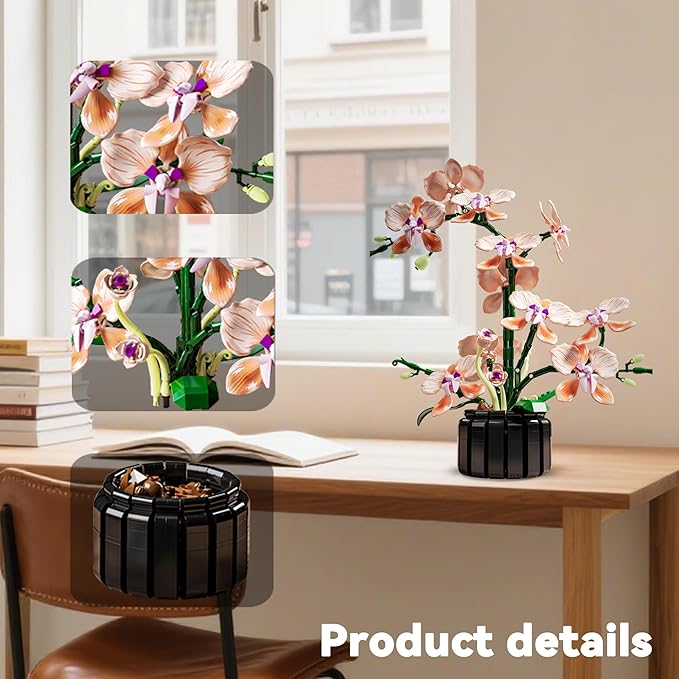 Orchid Building Sets Artificial Flowers Plant Gifts for Her Adults Girls Botanical Collection for Home Kitchen Desk Decor