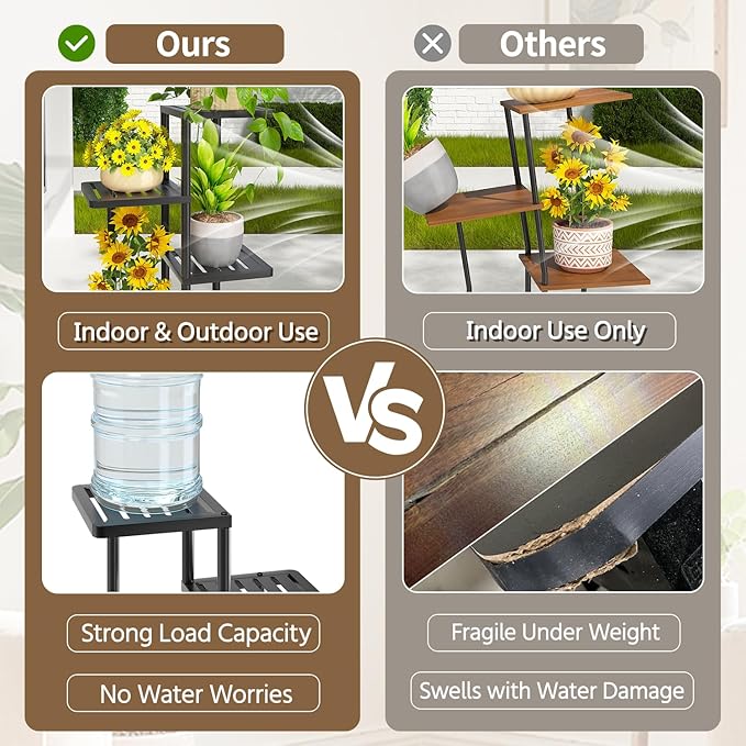 LASZOLA 5 Tier Plant Stand Indoors Outdoors for Large Heavy Duty Planter, Black Metal Tall Flower Holder Rack with Multiple Shelf for Modern Patio Corner, Vertical Organizer, Weather Resistant Bracket