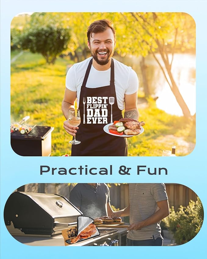 Dad Grilling Accessories Gifts Apron & BBQ Blanket for Resting Meat, Unique Christmas, Fathers Day & Birthday Outdoor Barbecue Smoker BBQ Bag Gifts for Men Who Want Nothing