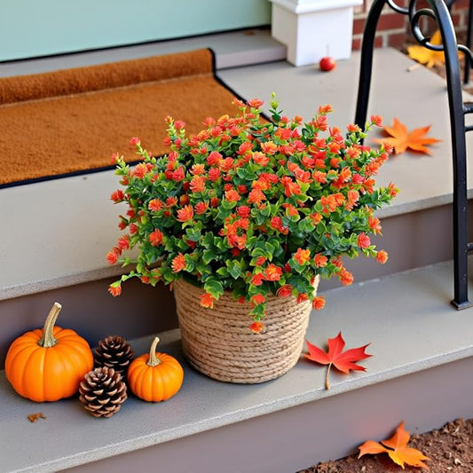 Artificial Flowers for Outdoors, 12 Bundles UV Resistant Realistic Faux Plants for Outside Porch Planter, Spring Summer Home Garden Decoration, Orange