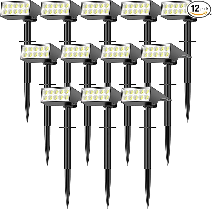 Solar Spot Lights Outdoor Waterproof,[12 Pack/4 Modes] Landscape Lighting Spotlights, Auto On/Off LED Solar Powered Yard Garden Flood Solar Light for Outside Pathway Wall Tree Pool,Cool White