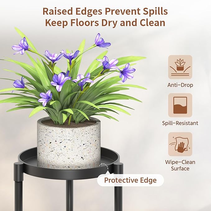 LASZOLA 2 Tier Black Plant Stand Indoor for Large Tall Heavy Duty Flower Planter, Metal Vertical Multi Level Rack for Narrow Floor Corner, Sturdy Round Holder Organizer, Modern, Mid Century, Farmhouse