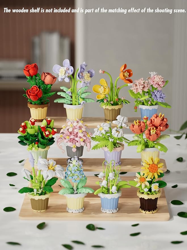 12 Set Mini Flower Potted Plant Bonsai Building Toy Blocks Artificial Particle Flower Botanical