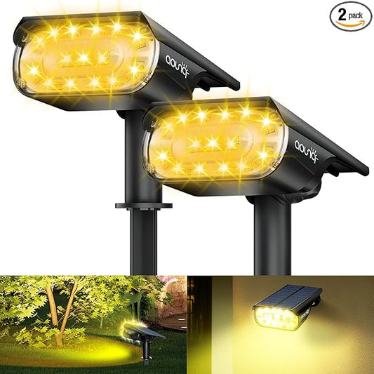 2 Pack Solar Spot Lights Outdoor 1000 Lumens, 64 LEDs IP67 Waterproof Landscape Lighting with 4 Modes - 2-in-1 Solar Spotlight & Pathway Light for Garden, Yard, Patio Decor, Warm White