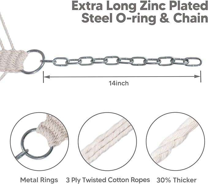 SUNCREAT Double Quilted Hammock with Hardwood Spreader Bar, Extra Large Soft Pillow, Heavy Duty 2 Person Hammock for Indoor, Outdoor, Gray Stripes