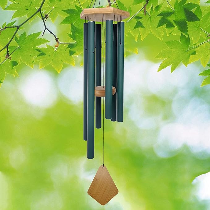 Wind Chimes Outdoor Deep Tone, Wind Chimes for Outside, Memorial Wind Chimes with Hook as Gifts for Mother's Day/Housewarming/Christmas, Patio, Garden, Yard, Home Décor. Green