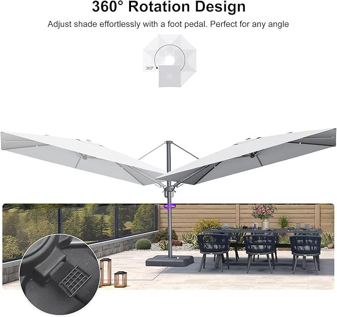 PURPLE LEAF 11' X 8' Swivel Outdoor Patio Aluminum Umbrella with Base Left-right Tilting Cantilever Offset Umbrella with UV Resistant Heavy Duty Fabric for Deck Pool Patio Backyard, Pebble Grey