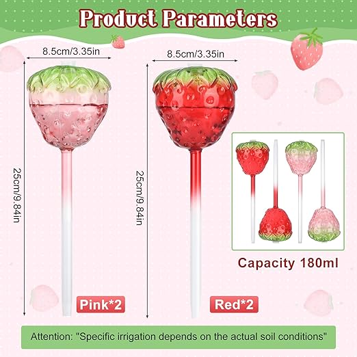 4 Pcs Self Watering Planter Insert, Strawberry Plant Watering Globes with Top-Fill Watering Bulbs, Indoor and Outdoor Potted Plant Watering Device, Suitable for Plant Care During Vacation