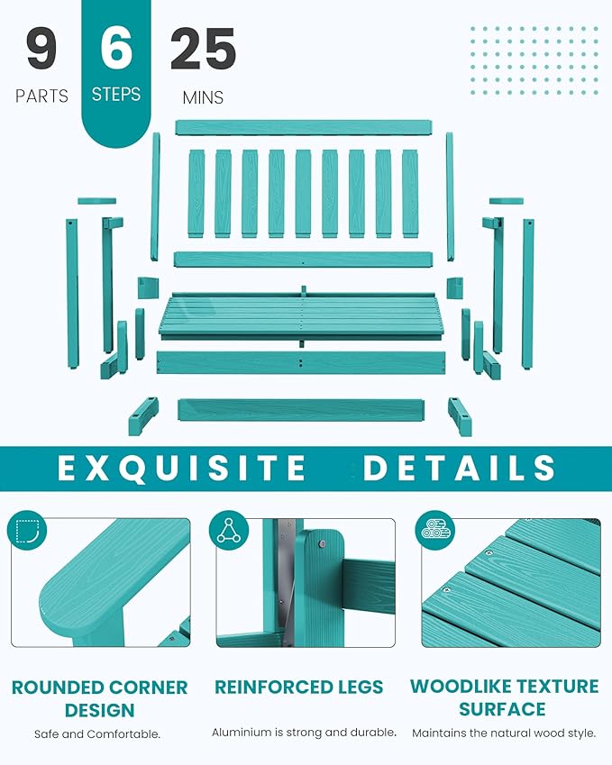 SERWALL Outdoor Glider Bench Set of 2, HDPE Weather-Resistant Swinging Bench for Backyard Garden Porch, Aruba