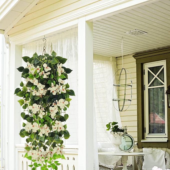 Artificial Hanging Flowers Bougainvillea, UV Resistant Fake Plastic Faux Flower Fabric Vine for Indoor Outdoor Garden Porch Eave Wedding Wall Décor