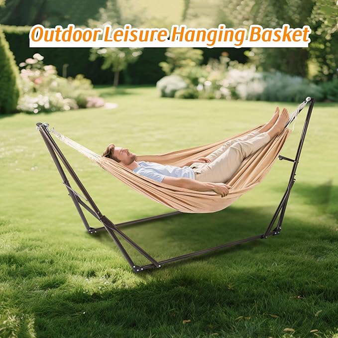Multifunctional Hammock with Foldable Steel Stand,Swinging Chair,Adjustable,Airer,Carrying Bag Included, 616 lbs Weight Capacity, Portable Suitable for Outside Garden Yard Outdoor Inhouse Ecru ﻿ ﻿