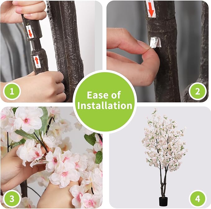 Artificial White Cherry Blossom Tree 5.7ft(68in) Faux Lifelike Plant for Indoor Decor Natural Potted Tree Realistic Pink Cherry Flowers Wood Trunk for Home Living Room,Office Perfect Weeding Gift