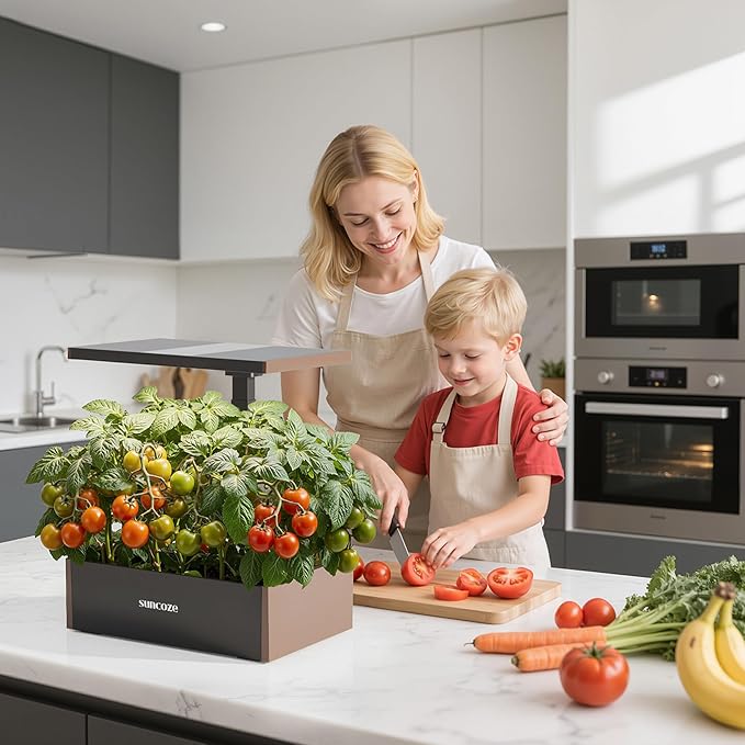 SUNCOZE Hydroponics Growing System Kit, 20 Pods Indoor Herb Garden with 10L Water Tank & Adjustable Height 25", 36W LED Grow Light, LCD Display with Veg/Flower Modes, Pump & Low Water Reminder, Black