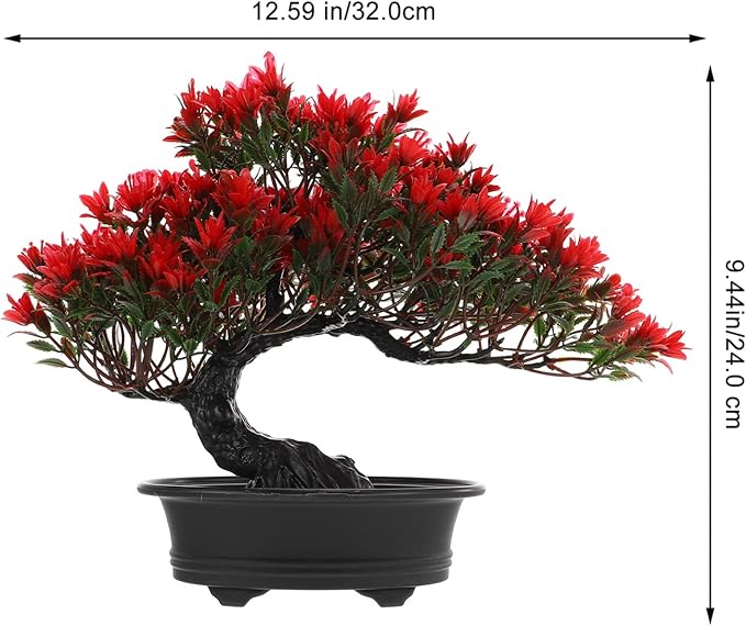 Hemoton Fake Bonsai Tree Artificial Pine Tree Christmas Party Decoration Bonsai Home Décor Fake Plants for Wall Farmhouse Room Décor 12.59x9.44 Red Artificial Bonsai Tree Realistic