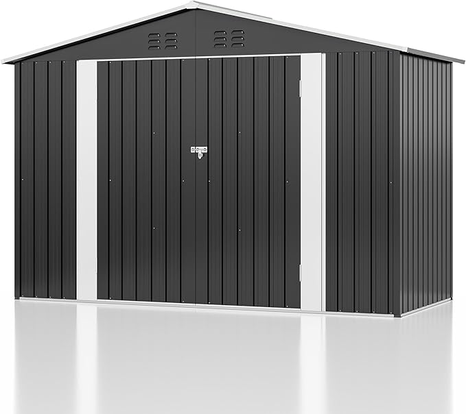 9x4 FT Outdoor Storage Shed, Garden Shed with Updated Frame Structure and Lockable Doors, Metal Tool Sheds for Backyard Garden Patio Lawn, Grey