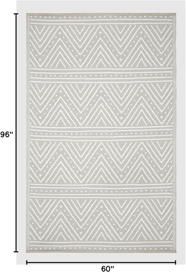 Fab Habitat Chevron Outdoor Rug - Waterproof, Fade Resistant, Crease-Free - Premium Recycled Plastic - Striped - Patio, Porch, Deck, Balcony - Patan - Beige - 5 x 8 ft