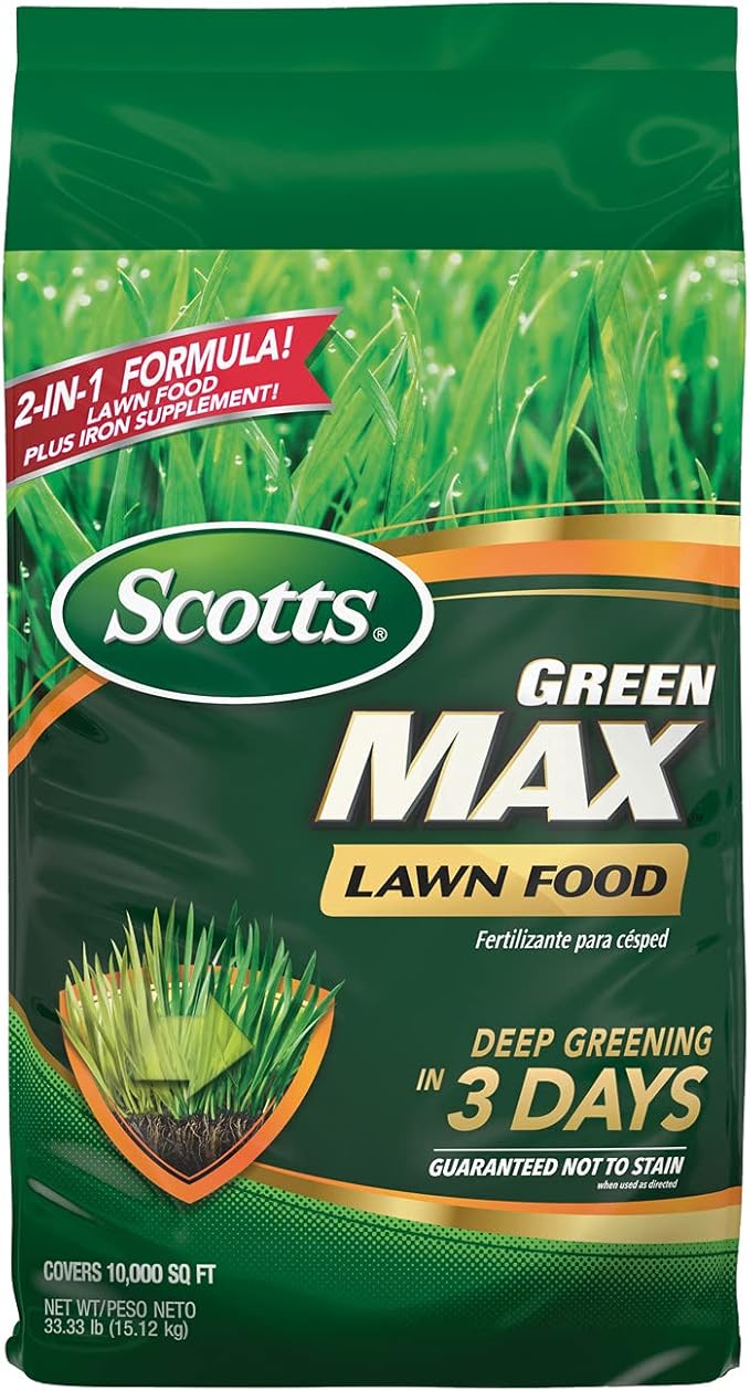 Scotts Green Max Lawn Food, Lawn Food Plus Iron Supplement for Deep Greening, 33.33 lbs., 2-Pack