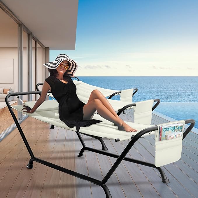 Sorbus Cozy Hammock Bed- Patio Hammock with Stand w/Pillow and Storage Pockets- Heavy Duty 500lbs Support- Durable Outdoor Hammock- For Patio, Garden, Backyard, Poolside- Weather Resistant Outdoor Bed