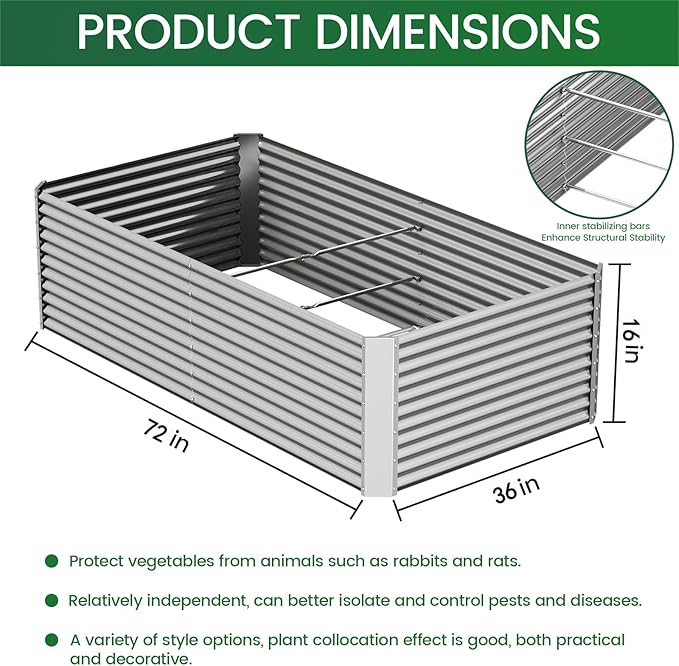 FRIZIONE 2pcs Tall 6x3ft Galvanized Raised Garden Bed Outdoor,Above Ground Garden Bed for Vegetable,Metal Raised Beds for Flower,Steel Raised Beds for Gardening