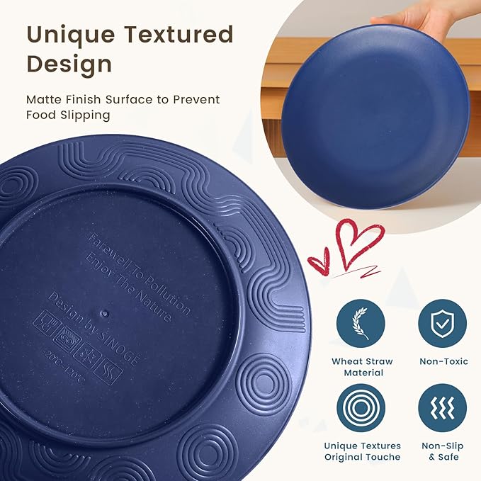 Homienly 40 PCS Wheat Straw Dinnerware Set, Reusable Plates and Bowls Sets, Cups, Lightweight and Unbreakable Dishes Set for 8, Microwave & Dishwasher Safe Dinnerware Sets for Kitchen - Dark Blue