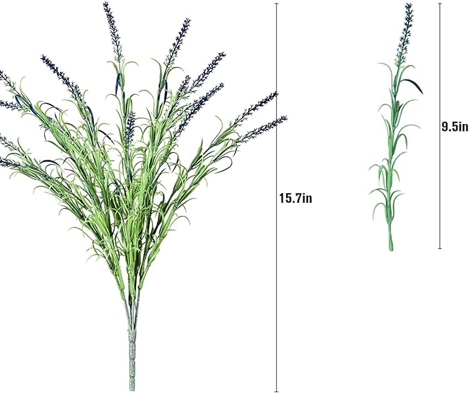 UV-Resistant Artificial Lavender Flowers – Certified Fade-Proof Outdoor Decor – Realistic Purple Fake Plants for Patio, Garden, and Landscaping (UV Resistant Dark Purple Lavender)