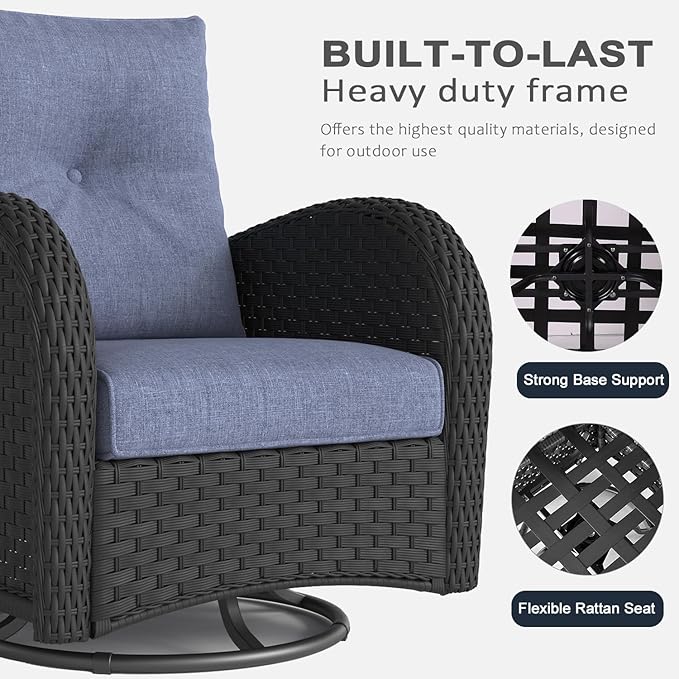 LayinSun 5 Pieces Outdoor Patio Furniture Set, Rattan Wicker Sectional Swivel Rocker Chairs Sets