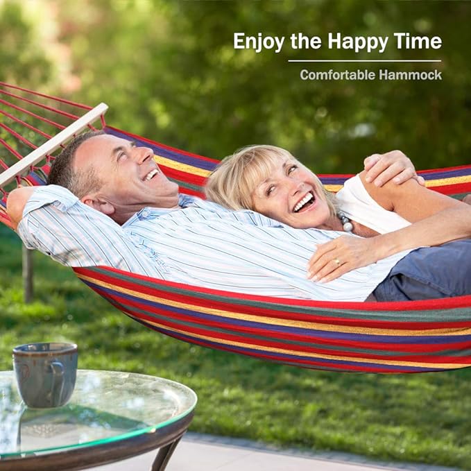 MOSFiATA Camping Hammock 550lb Upgraded Thickened 320G Durable Canvas Fabric Single Hammocks with Two Anti Roll Balance Beam and Sturdy Metal Knot Tree Straps for Camping, Patio, Backyard, Outdoor