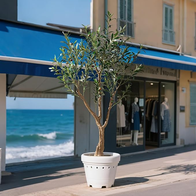 6FT Faux Olive Tree with Tall Exquisite Planter Artificial Olive Tree Tall, Potted Fake Olive Plant with 1260 Real Touch Leaves, Indoor Outdoor Home Garden Office Decor