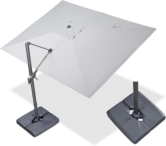 PURPLE LEAF 9' X 11.5' Rectangle Cantilever Umbrella with Base Outdoor Large Aluminum Patio Umbrella with 3-Year Fade Resistance Recycled Fabric and 360-degree Rotation for Deck Garden, Pebble Grey