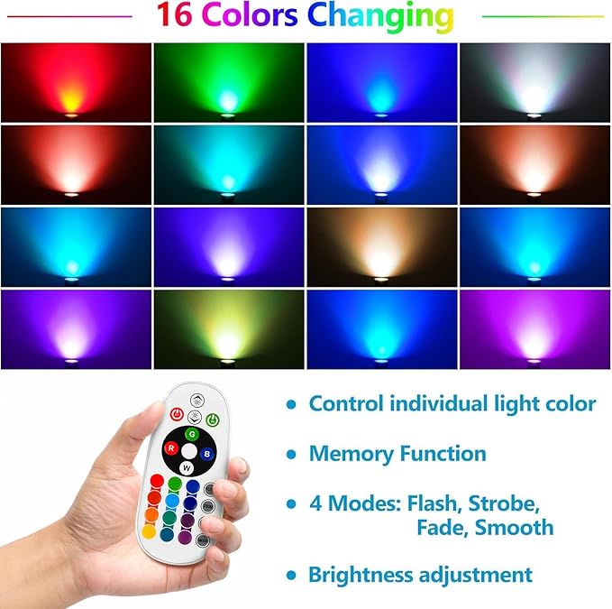 RGBW Color Changing Landscape Lighting,12V Low Voltage Landscape Lights Spotlights with Transformer Remote Control Decorative for Garden, Yard, Lawn, Pool, 44ft Cable(6-in-1)