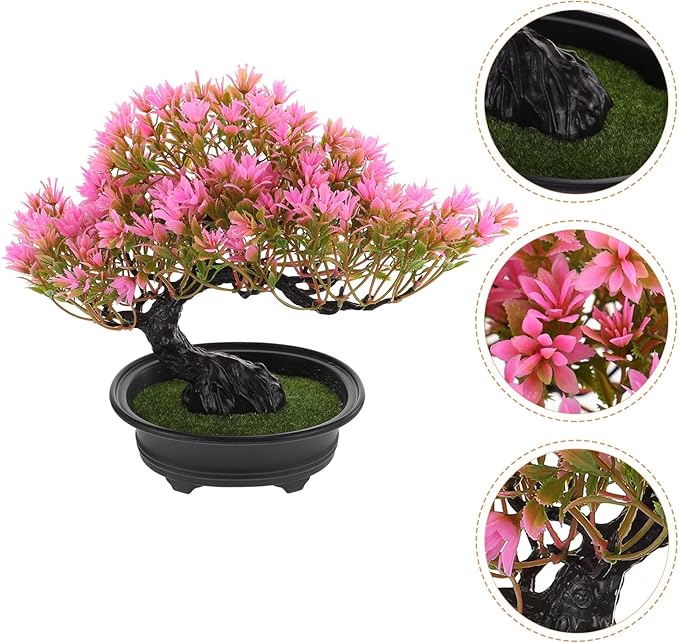 Artificial Bonsai Tree Flame Pine Faux Plants Indoor Small Fake Plants Decor with Plastic Pots for Home Table Office Desk Bathroom Shelf Bedroom Living Room Christmas Party Decoration 12.59x9.44 Inch