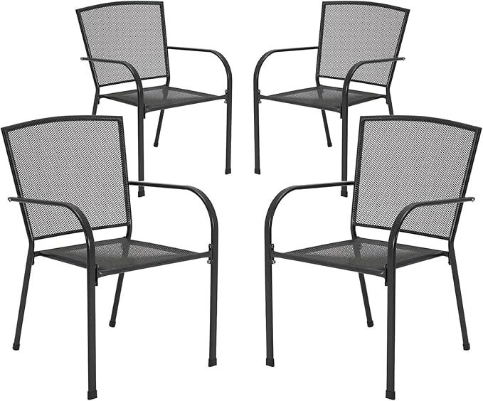 AECOJOY Outdoor Patio Chairs Set of 4, Metal Stackable Lawn Chairs with Armrests & Breathable Metal Mesh, 4 Pack Bistro Chairs for Outdoor Dining Set