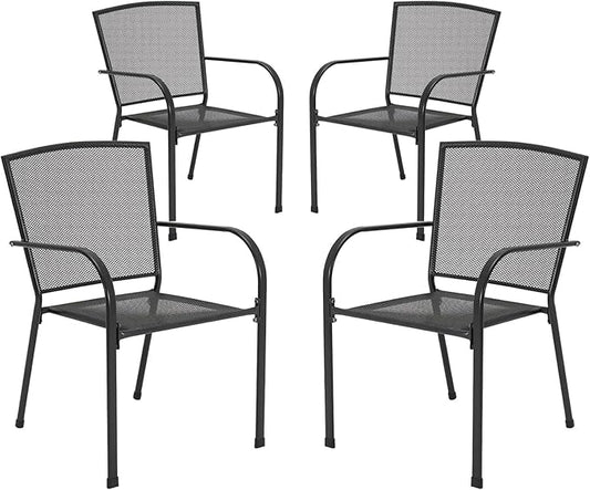 AECOJOY Outdoor Patio Chairs Set of 4, Metal Stackable Lawn Chairs with Armrests & Breathable Metal Mesh, 4 Pack Bistro Chairs for Outdoor Dining Set