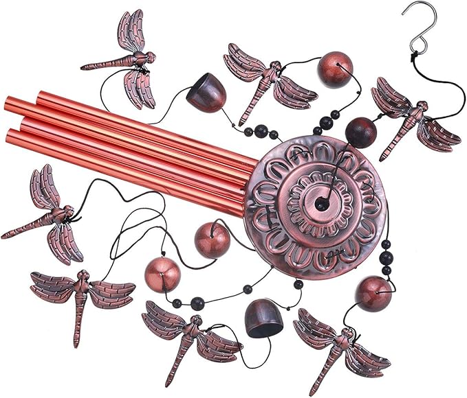 Dragonfly Wind Chimes Outdoor Decor - With 4 Tubes 6 Bells 7 Dragonflies 36" Waterproof Mobile Romantic Wind Catcher Dragonfly Windchimes for Home, Xmas Mom Gifts, Festival, Balcony, Garden Decoration