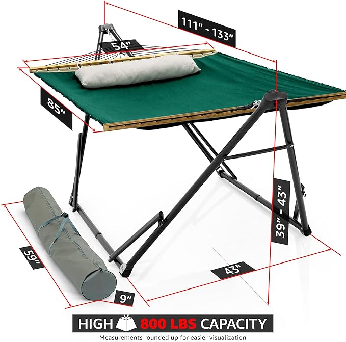 Tranquillo Unity Adjustable Hammock Stand; Premium Quality, 800 lbs Capacity, 30-Second Easy Setup, Durable Steel Frame, Pre-Assembled and Portable for Indoor & Outdoor Use, Emerald Green