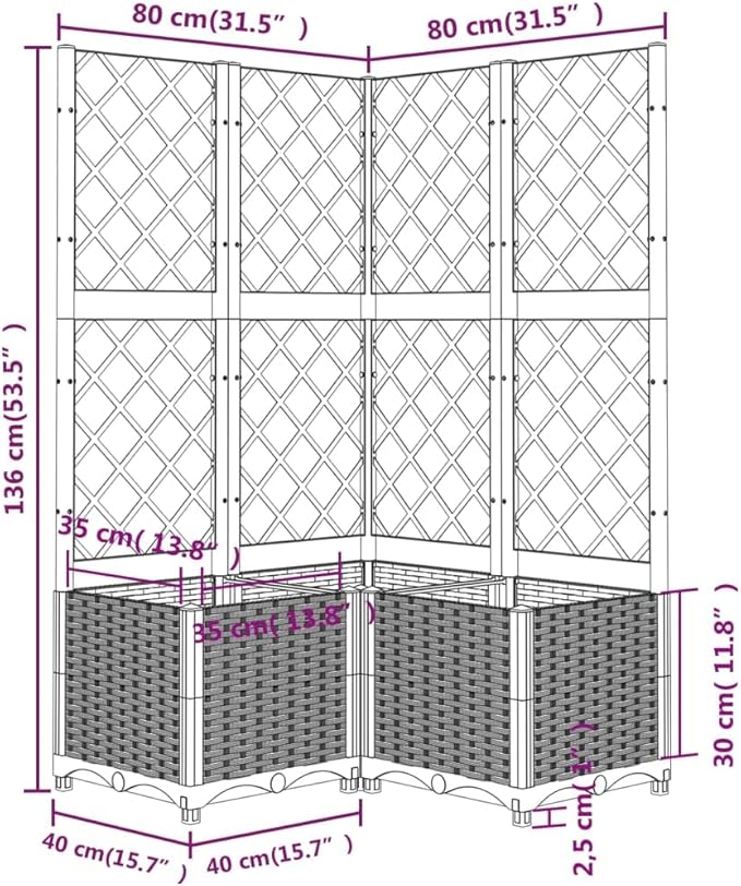 Garden Planter with Trellis, Outdoor Raised Garden Bed for Climbing Plants, Brown 31.5"x31.5"x53.5" PP