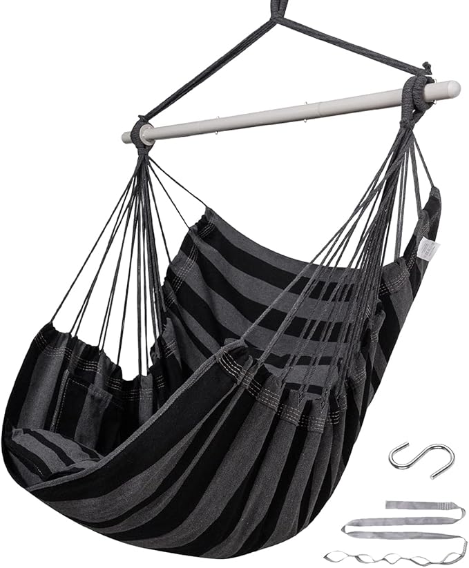 ADVOKAIR Hammock Chair Hanging Chair Swing Large Indoor with Anti-Slip Steel Spread Bar and Pocket-Max 500lbs-2 Cushions, Perfect for Bedroom,Outdoor,Patio, Porch,Backyard…