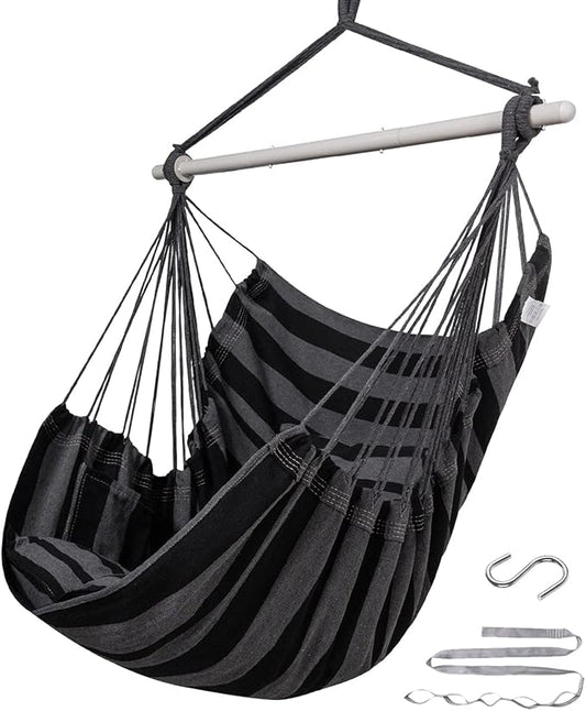 ADVOKAIR Hammock Chair Hanging Chair Swing Large Indoor with Anti-Slip Steel Spread Bar and Pocket-Max 500lbs-2 Cushions, Perfect for Bedroom,Outdoor,Patio, Porch,Backyard…