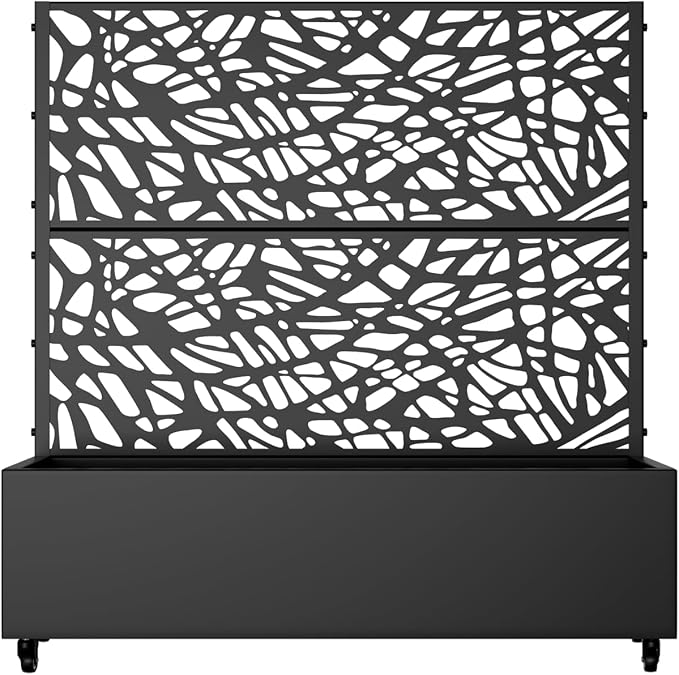 Casaphoria Metal Raised Garden Bed with Trellis and Wheels, 47"x47"x16" Planter Box for Climbing Plants, Vegetables & Vines, Features Drainage Holes and Privacy Screen (Black-Net)