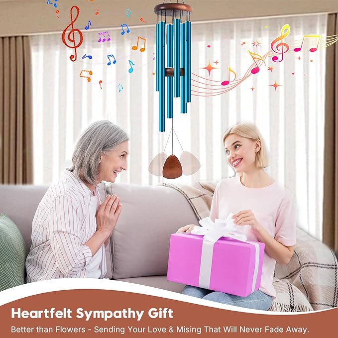 Aluminum Wind Chimes for Outdoor Garden and Yard with Soothing Deep Tones, Creates a Peaceful Ambiance with Sophisticated Wind Catcher, Ideal Calming Gift for Families (Blue, 37 Inches)