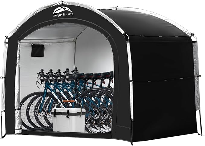 Happy Travel Bike Storage Shed Tent,Outdoor Portable Bicycle Storage Sheds with 210D Oxford Fabric PU4000 Waterproof for 2/3/4/6/8 Bikes,Bike Covers Shelter for Motorcycle,Garden Tools,Toys,Lawn Mower