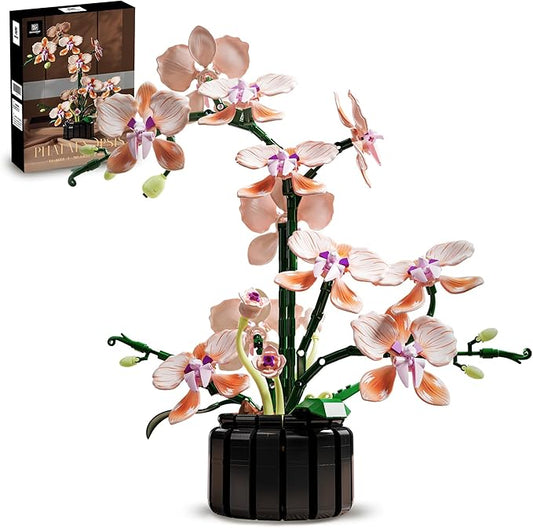 Orchid Building Sets Artificial Flowers Plant Gifts for Her Adults Girls Botanical Collection for Home Kitchen Desk Decor